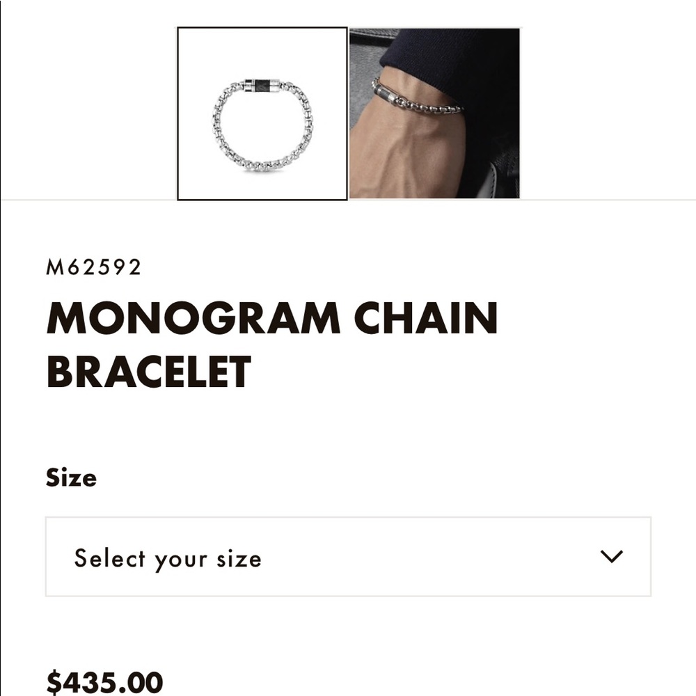 Louis Vuitton men’s monogram silver bracelet